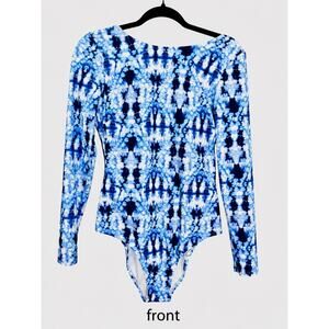 NWT Womens Large 11-13 Blue Tie Dye Long Sleeve UPF50 Surfsuit Coastal One Piece